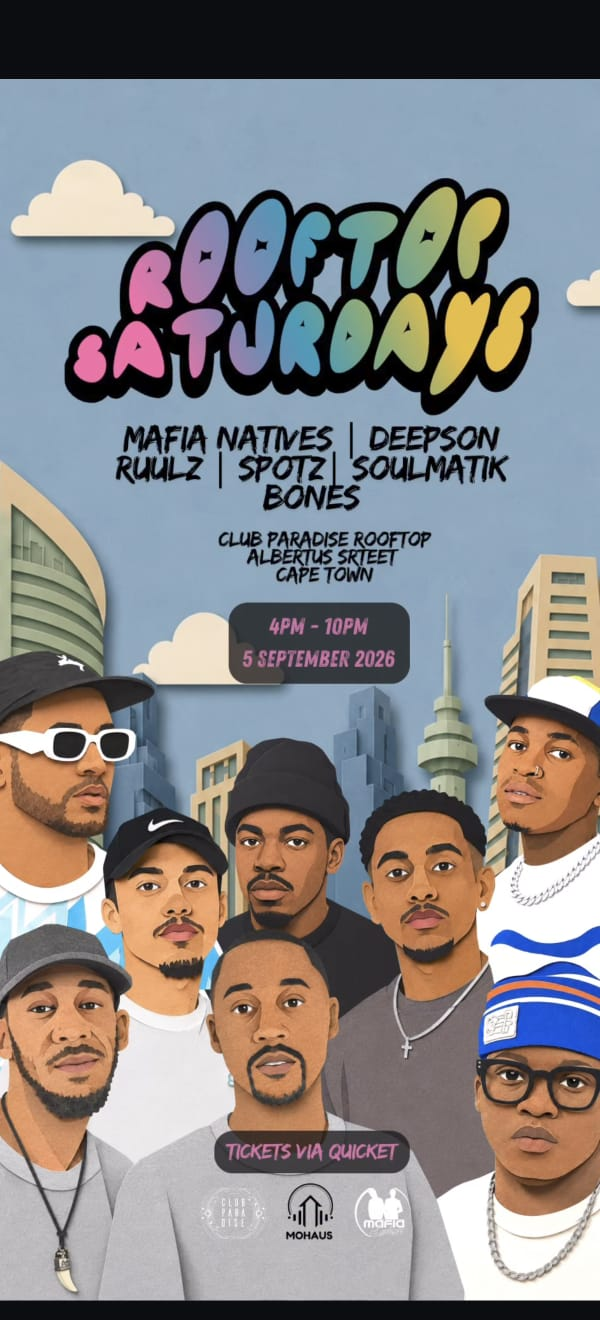 Rooftop Saturdays event poster — 5 September 2026 at Club Paradise Rooftop